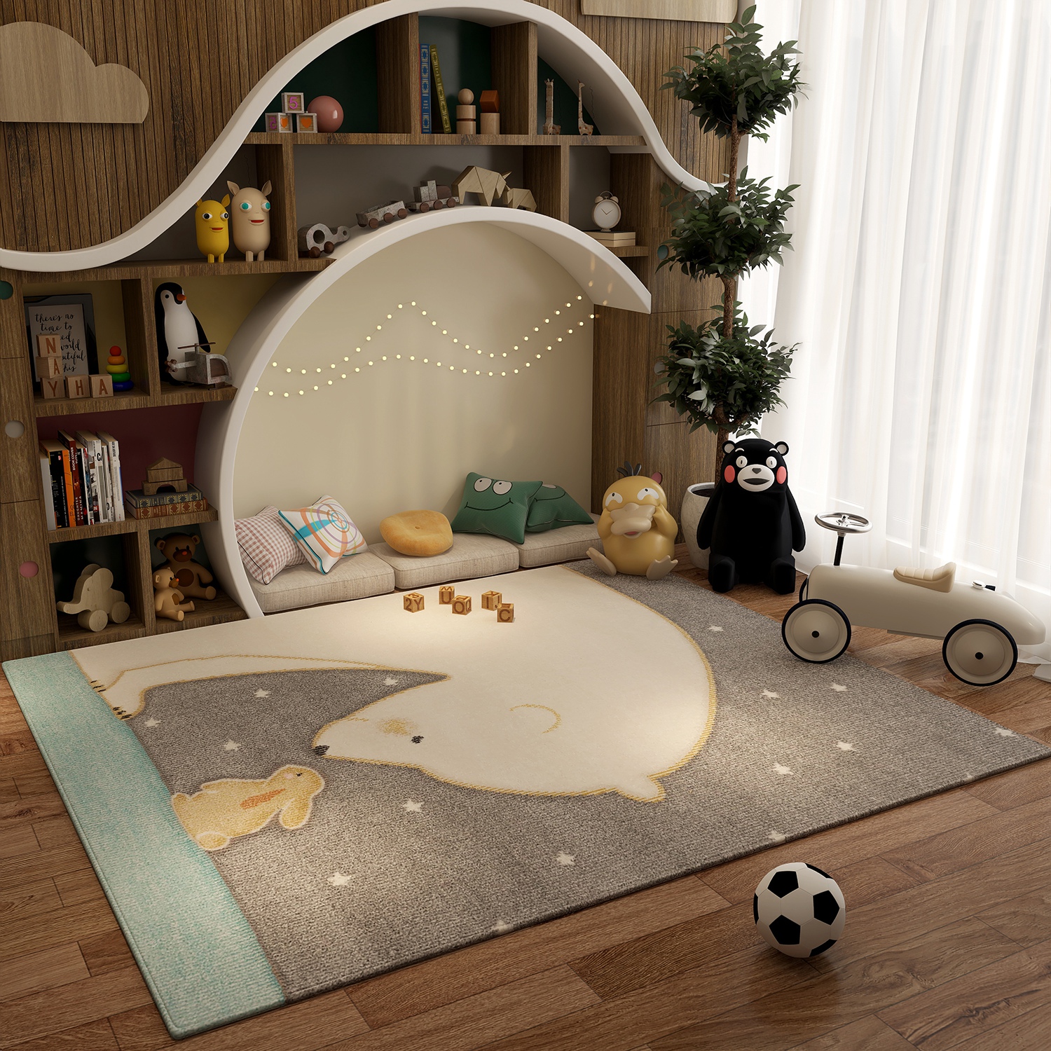 儿童房地毯卡通防滑脚垫2024新款阅读区卧室爬爬垫玩耍游戏区地垫
