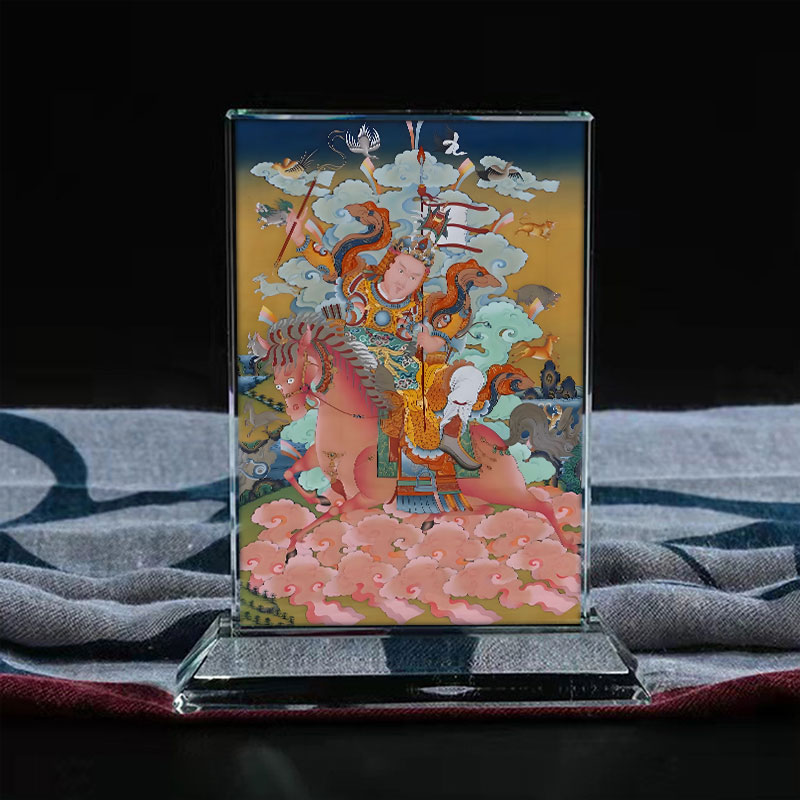 古藏族英雄格萨尔王觉如画像水晶玻璃摆件桌面工艺品摆台来图定制