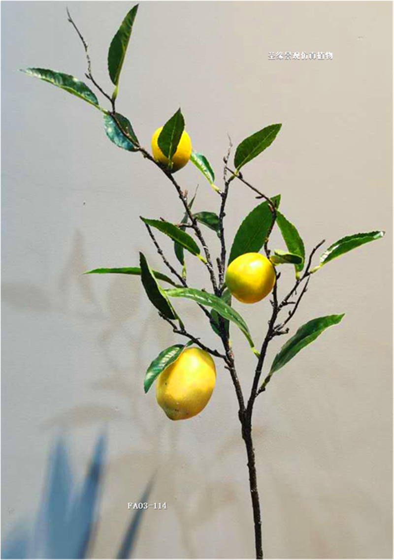 仿真柠檬枝柠檬树枝家居花瓶插花摆件装饰橘子树枝金桔枝假果树叶