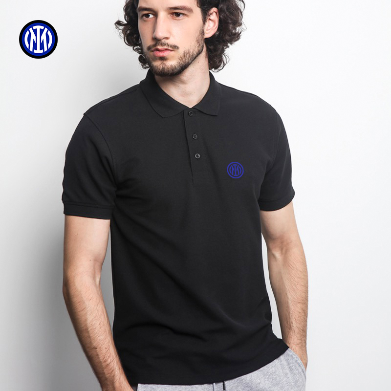 国际米兰夏季男士polo衫棉质纯黑色商务休闲短袖衬衫国米运动新品