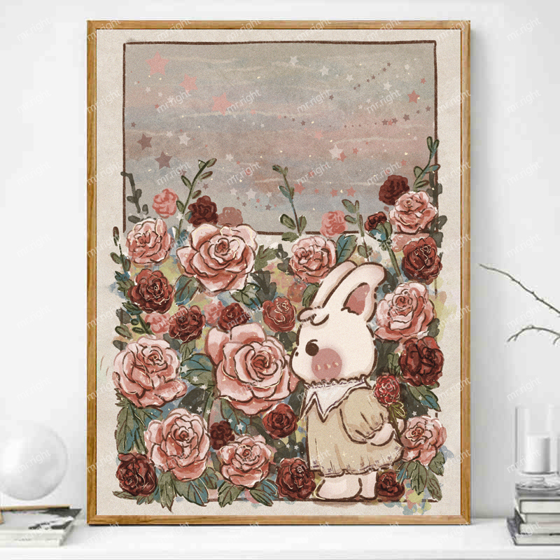 兔子兔年花卉画画diy数字油画填充填色礼物卡通手工手绘油彩画