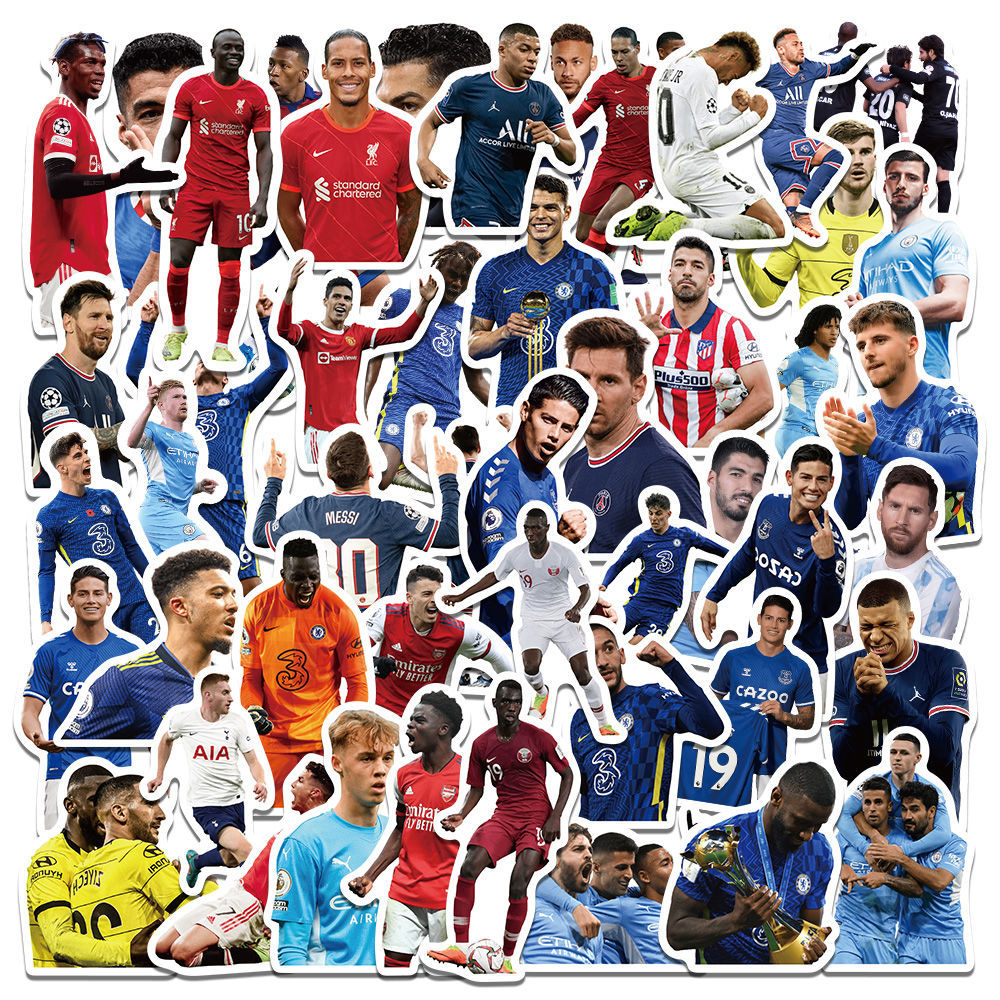 50张世界杯足球明星周边贴纸C罗梅西内马尔球星装饰手账防水贴画