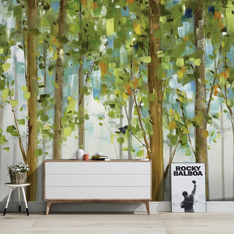 北欧风抽象油画树林艺术墙布创意客厅电视背景墙壁纸卧室商店壁布