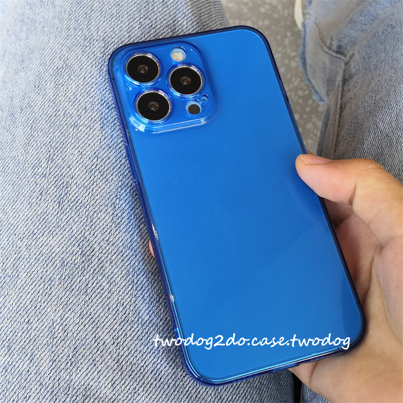 荧光深蓝色13pro全包保护软薄iPhone13promax深海蓝透色14plusX潮