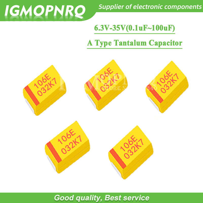10pcs A Type Tantalum Capacitor 100UF 0.22UF 1UF 4.7UF 10UF