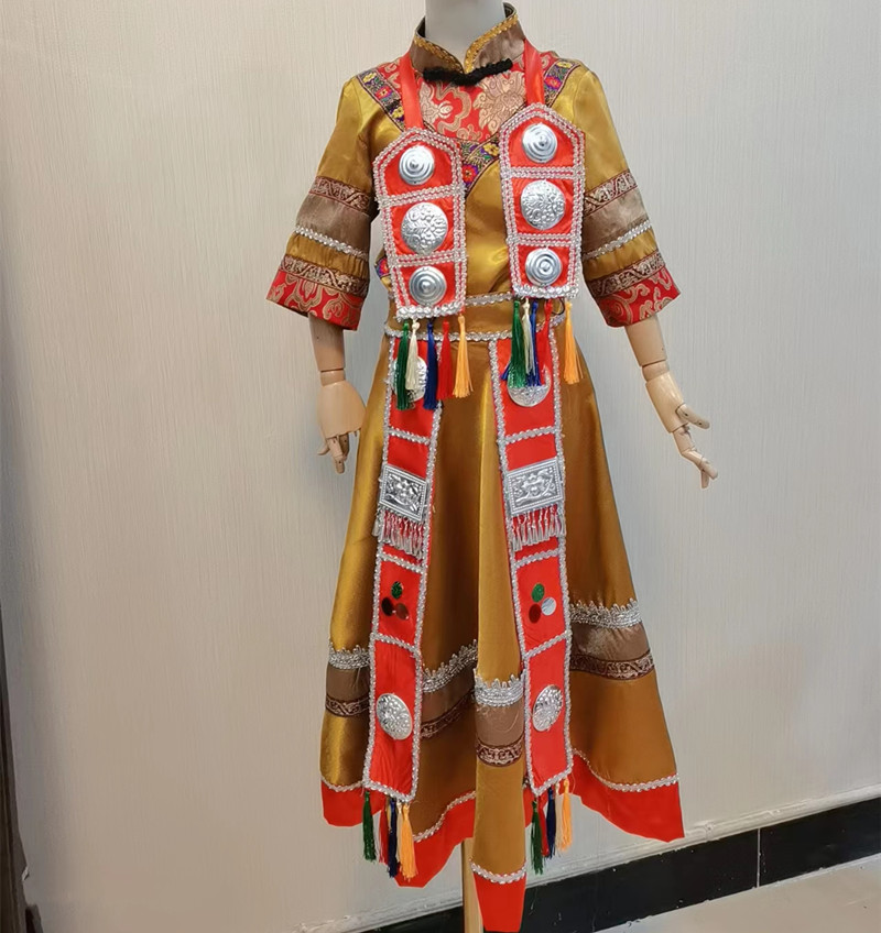 少数民族裕固族舞蹈演出盛装成人儿童女款56个民族服装来图定制