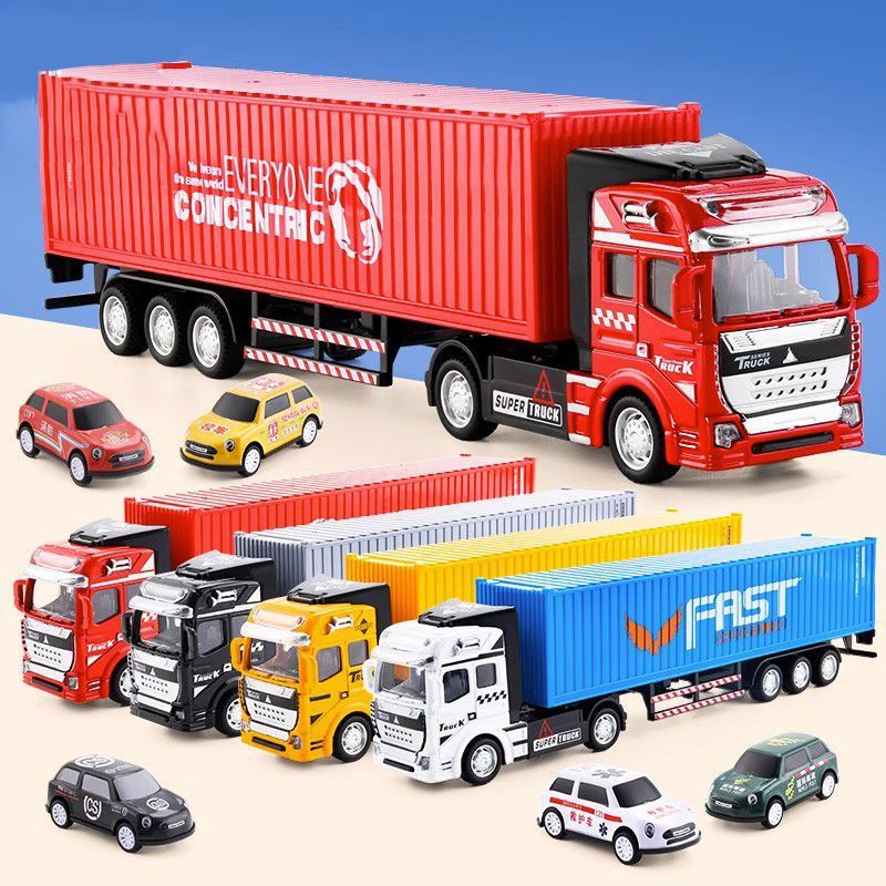 合金大货车集装箱儿童特大号仿真红色货车模型运输玩具车6到12岁