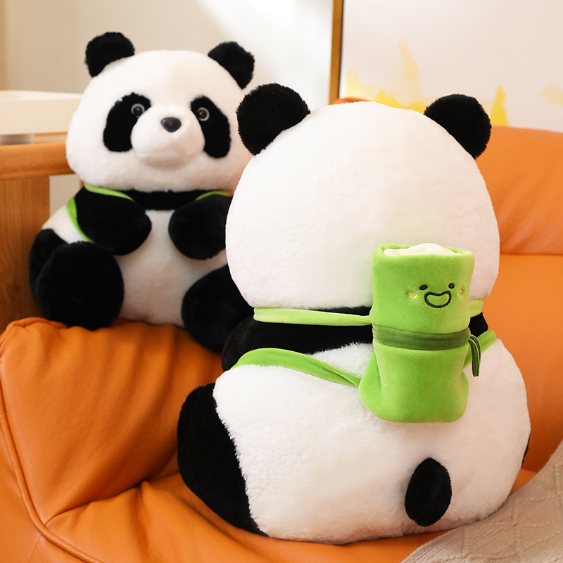 背竹筒熊猫毛绒玩具可爱竹子小熊猫公仔玩偶睡觉抱娃娃母亲节礼物