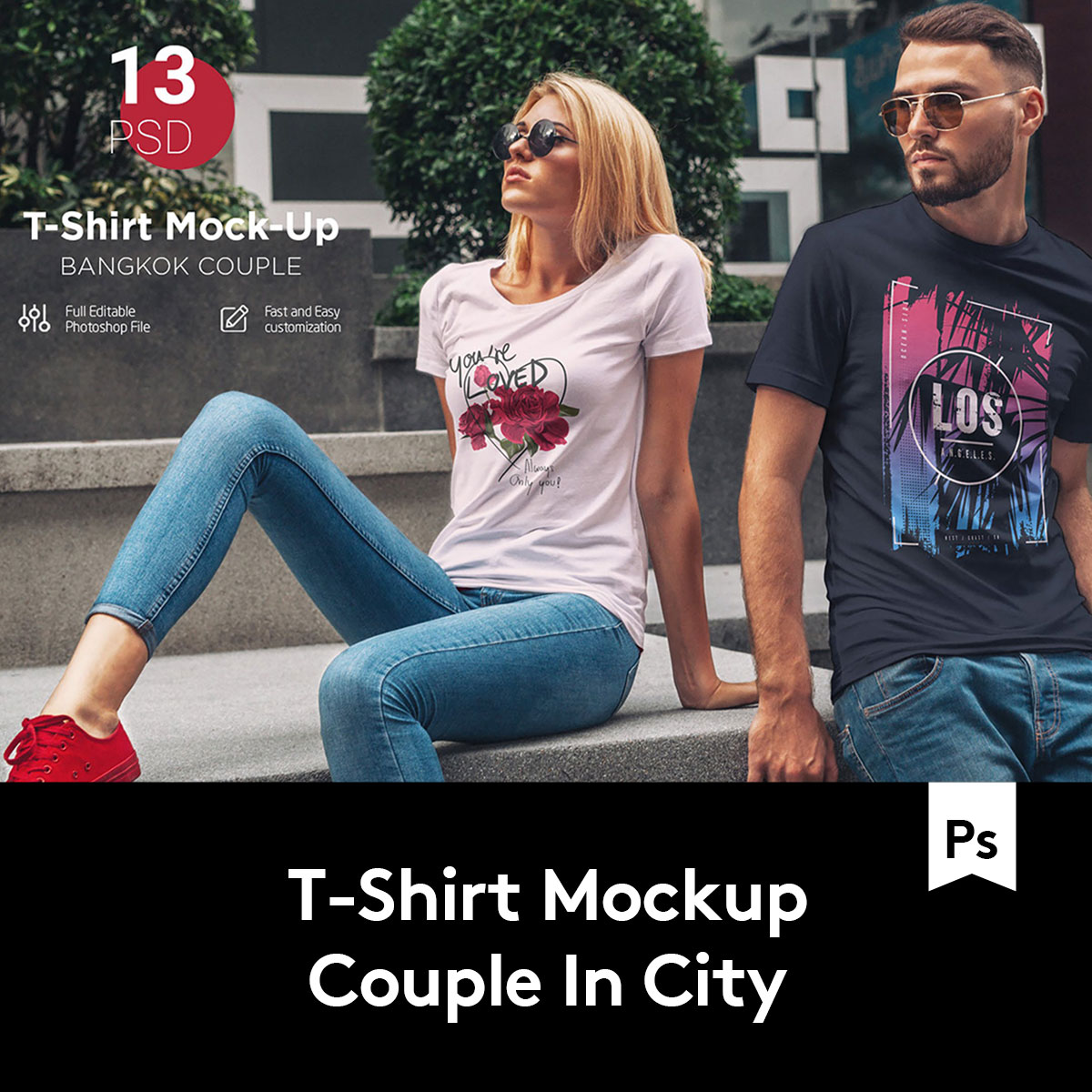 13款都市风情侣T恤半袖衫印花图案设计展示PSD样机集 M2020101603