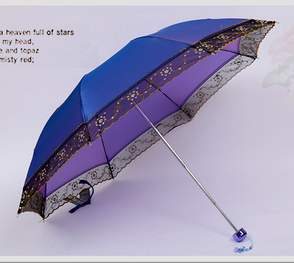 三折十骨加大蕾丝绣花雨伞中老年妇女晴雨两用伞轻巧复古风遮阳伞