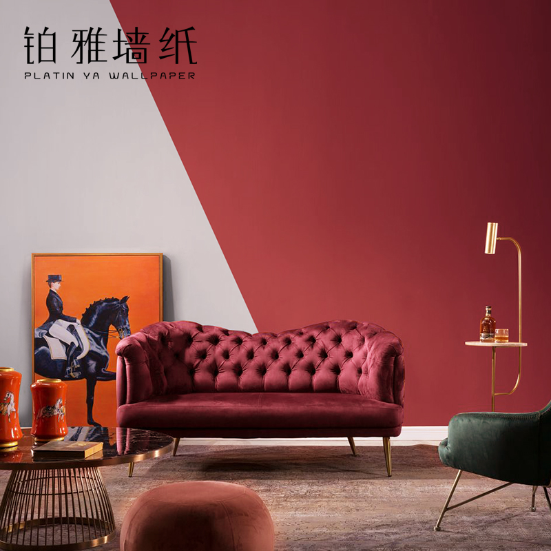 纯色素色无纺布撞色拼色红色紫色墙纸客厅房间卧室背景壁纸非自粘