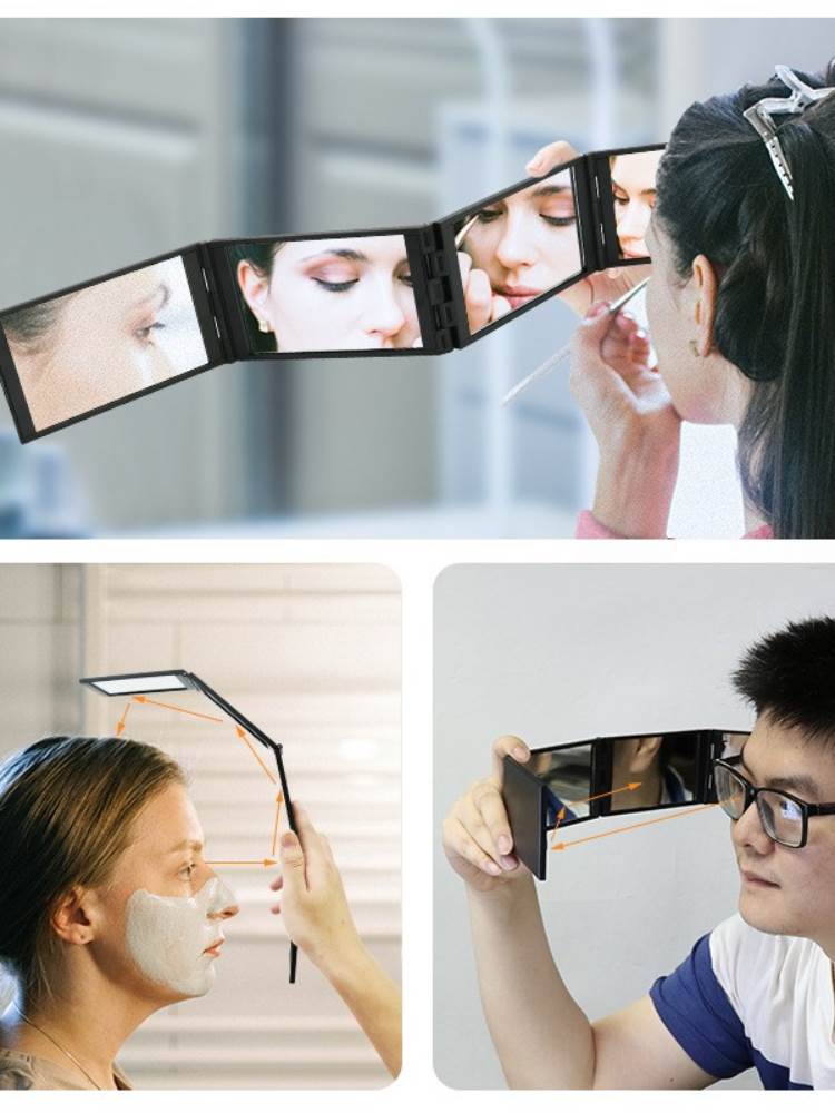 四面折叠镜子学生宿舍创意多面镜随身便携桌面看后脑勺化妆小镜子