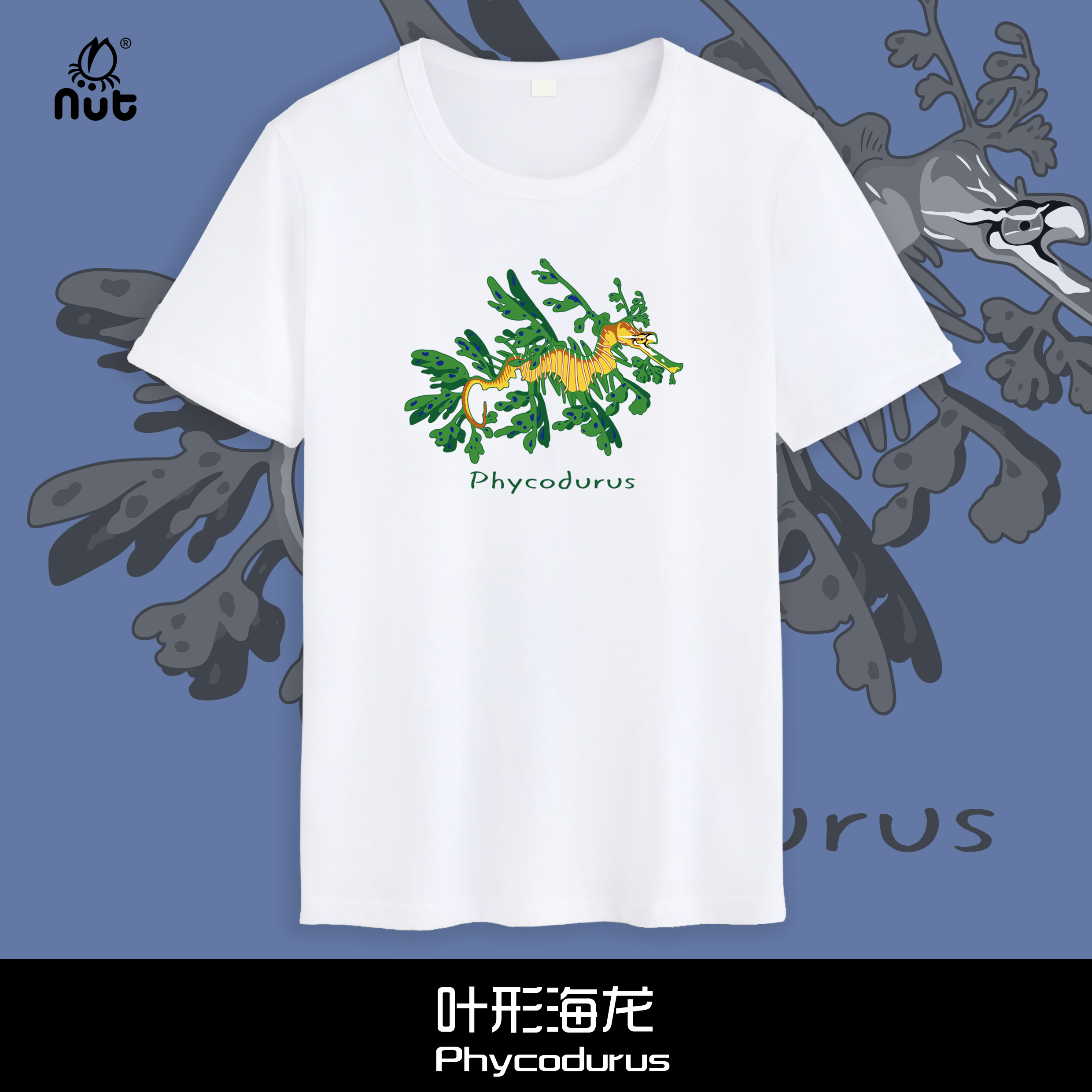 叶形海龙T恤原创设计海水图案个性短袖自然博物文创自然科普nut