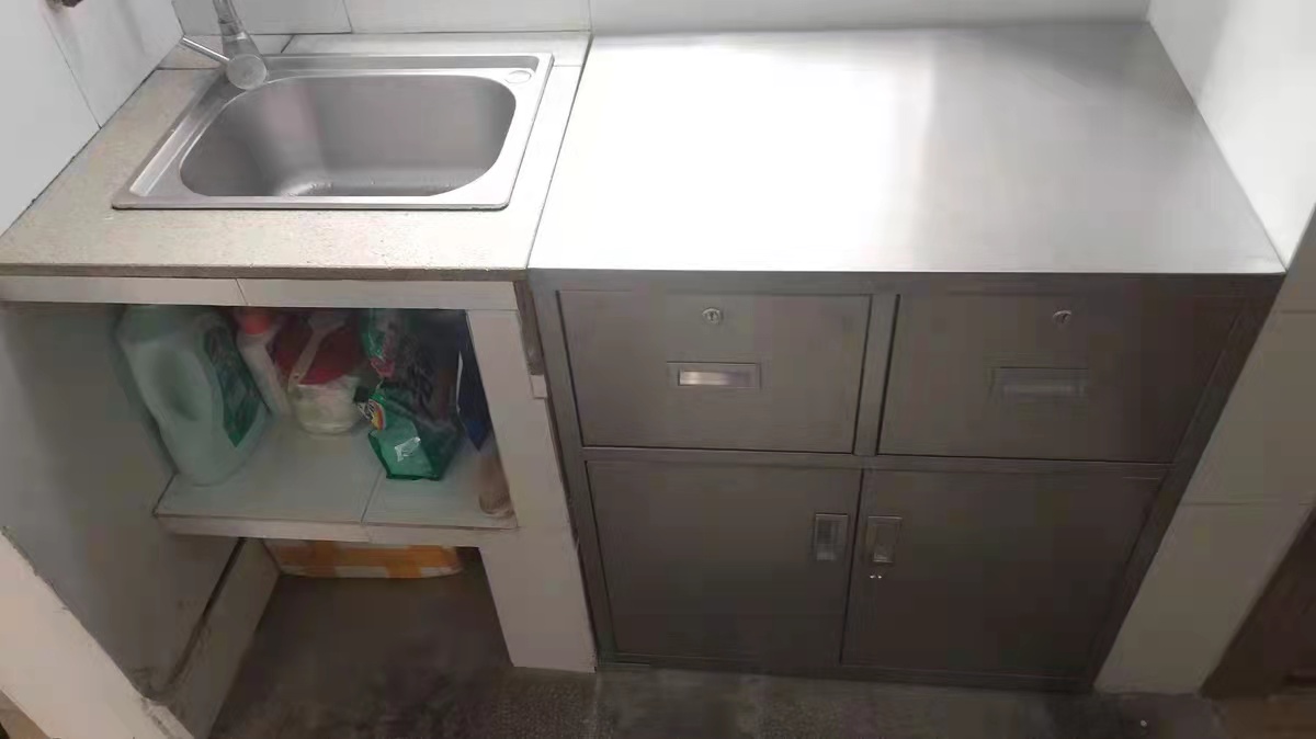 定制不锈钢厨房对开门橱柜餐具收纳柜微波炉置物柜工作台灶台柜子