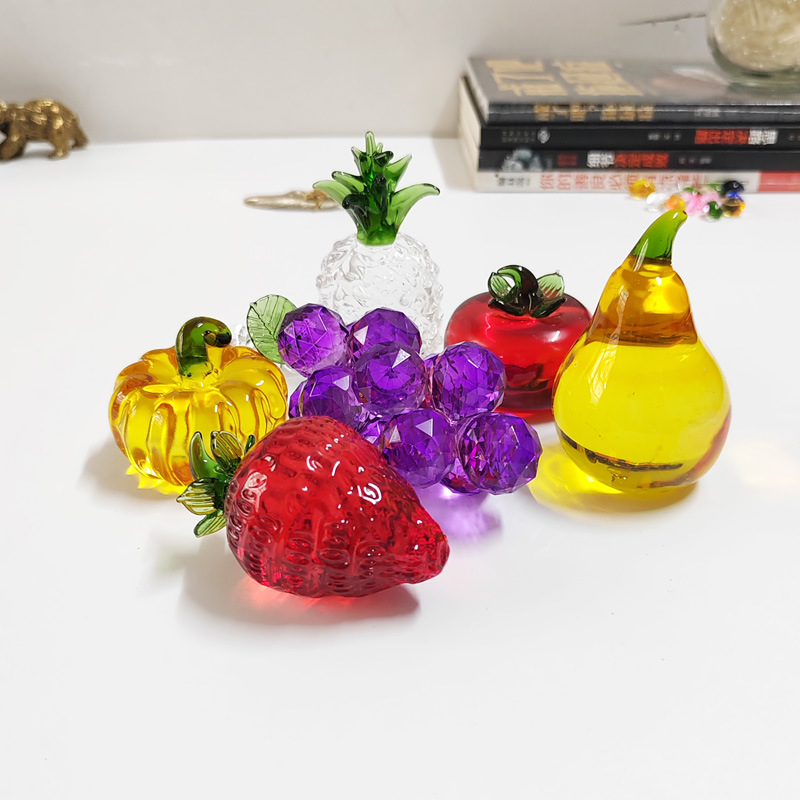 创意水晶琉璃西红柿摆件仿真草莓葡萄水果菠萝装饰品工艺小礼品