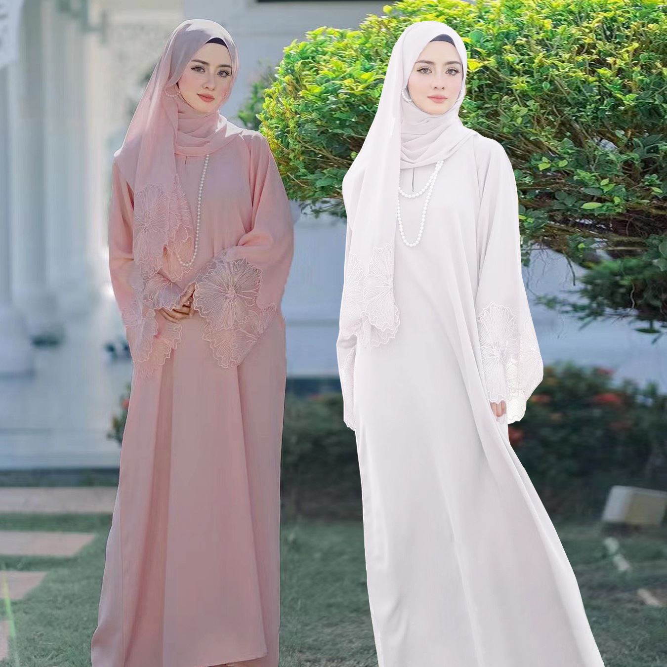 新款中东外贸跨境女装阿拉伯女士镶钻长袍马来印尼连衣裙女配头巾