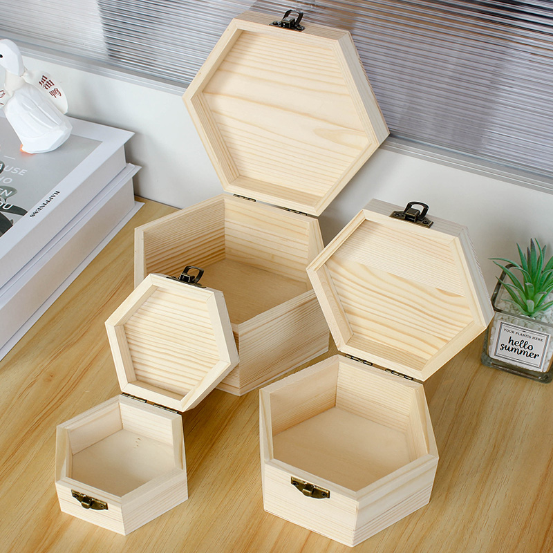 木盒子六角形实木复古收纳盒多边形礼品包装盒首饰盒定制翻盖木盒