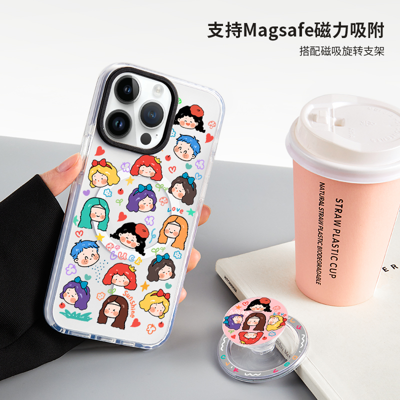 适用苹果15手机壳Magsafe磁吸手机套iPhon15Promax新款创意头像14Pro高级磁吸卡包气囊支架13pm情侣可爱12pro
