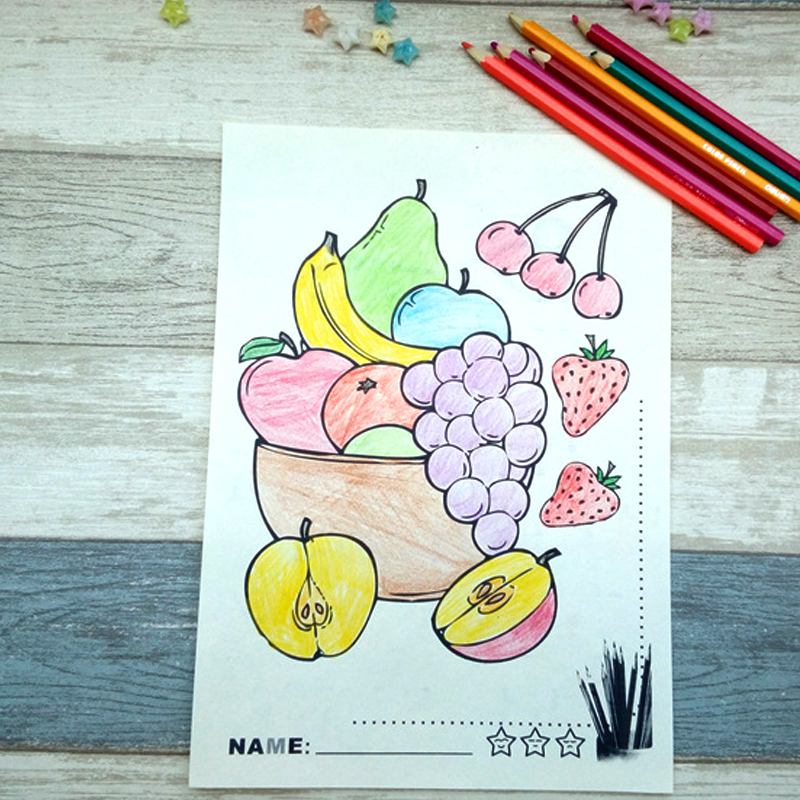 涂色本儿童幼儿园图画本水果3-4-5-6岁绘画启蒙工具填色本简笔画