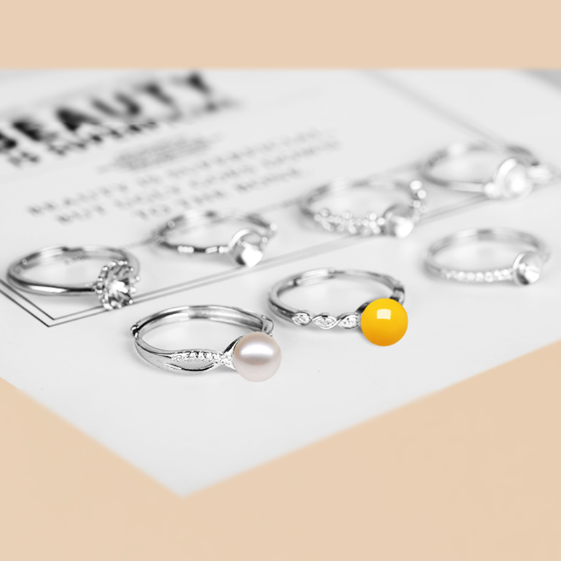 S925纯银材质戒指空托小众设计女款圆珠戒托镶嵌珍珠蜜蜡宝石珠子