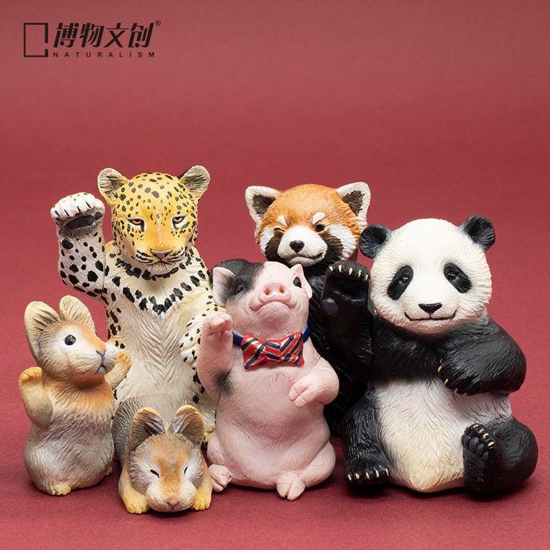 博物文创 五福招财动物手办模型吉祥摆件可爱礼物小熊猫小香猪