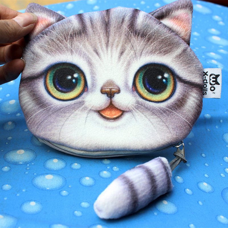 新款小尾巴猫零钱包可爱卡通猫咪猫头收纳包个性创意时尚小钱包