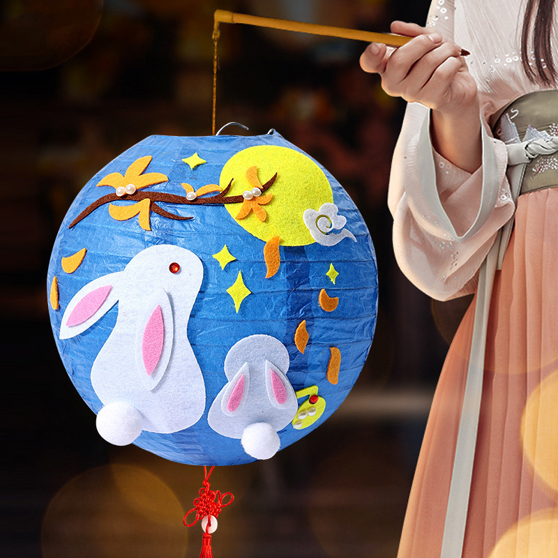 2023春节兔子灯笼手工diy材料卡通贴画灯笼幼儿园兔子花灯元宵节