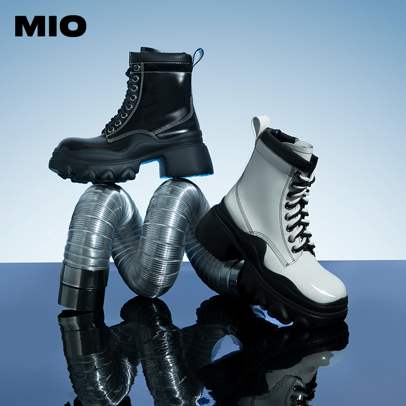 [胡连馨同款]MIO米奥秋冬季靴子马丁靴显瘦靴波浪厚底短靴女靴