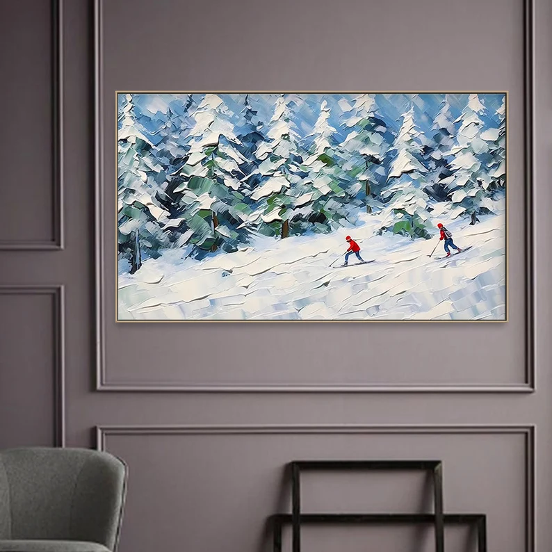 大芬村手绘油画抽象肌理雪山风景客厅沙发背景装饰画横版卧室挂画