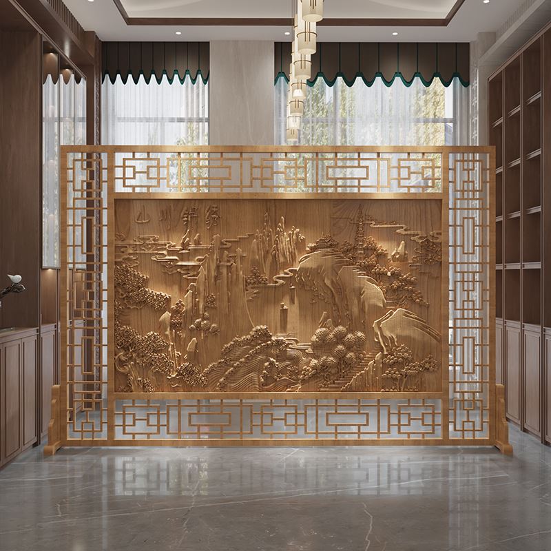 新中式古典实木镂空雕花屏风隔断客厅玄关大厅办公室茶室酒店背促