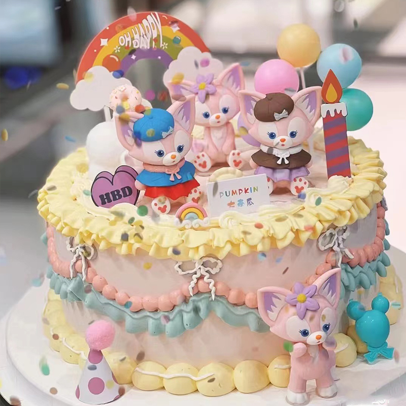 粉狐狸贝儿蛋糕装饰粉色卡通狐狸妲己摆件女孩生日派对甜品台插件