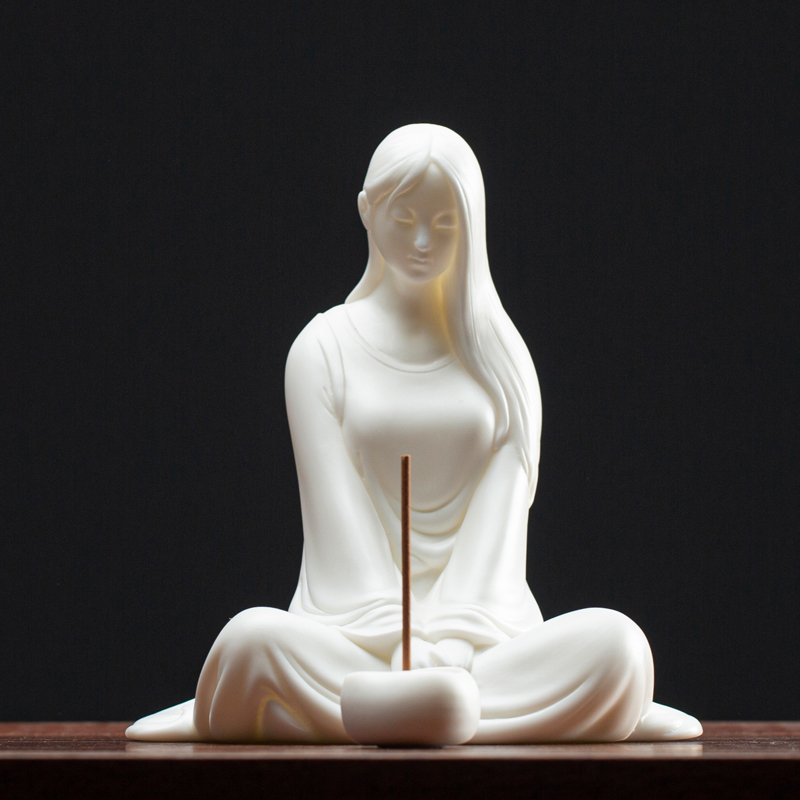 德化白瓷中国风陶瓷仕女人物摆件现代中式禅意美女瑜伽工艺品摆设