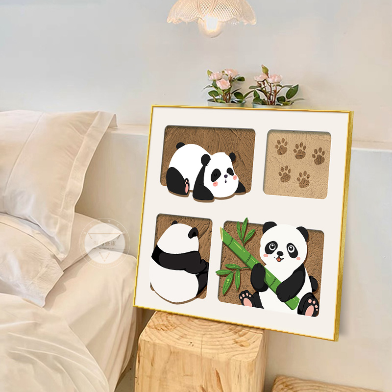 卡通动漫熊猫卧室装饰画ins儿童房餐厅壁画现代简约挂画桌面摆画