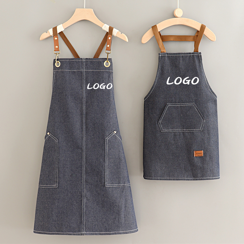 简约小孩活动围裙定制LOGO画画亲子围腰工作厨房家用牛仔透气耐磨