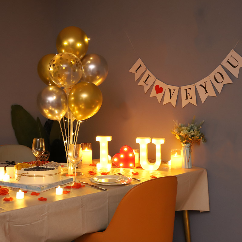 情人节表白求婚烛光晚餐室内生日装饰场景布置纪念日浪漫气球套餐