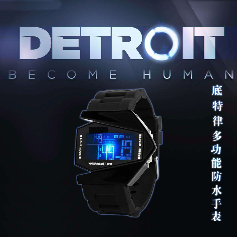 动漫周边美国底特律变人康纳优质硅胶金属手表防水电子七彩炫光表