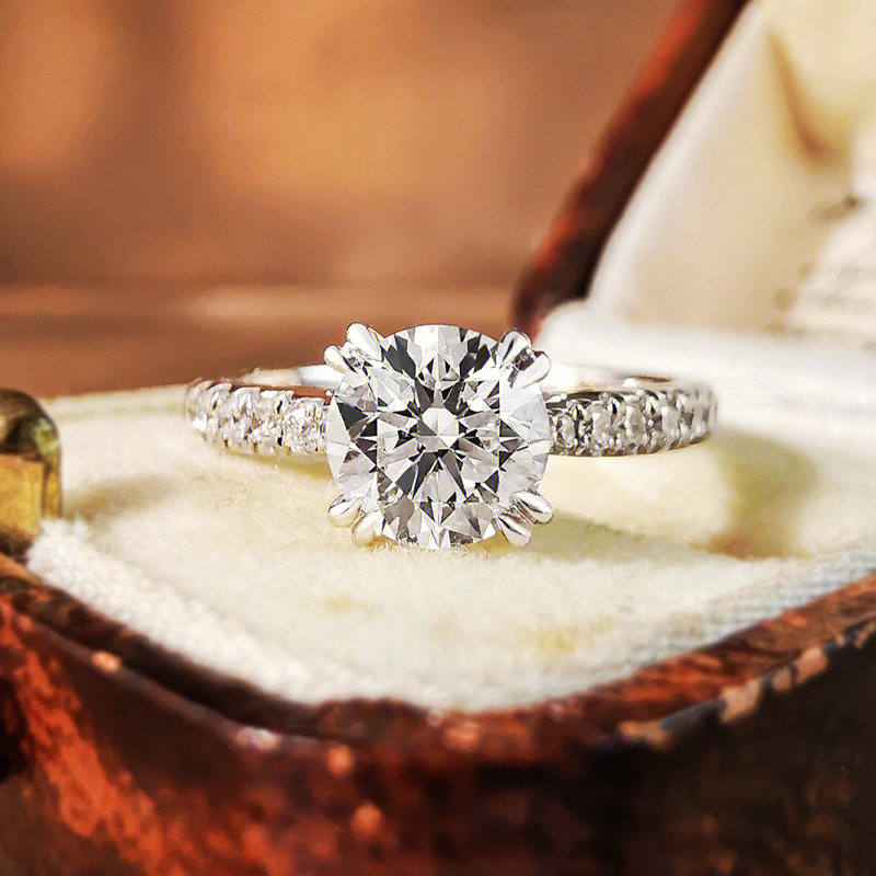 帝兰珠宝18K白金克拉四爪钻戒女戒指 时尚双4爪钻石戒指求结婚戒
