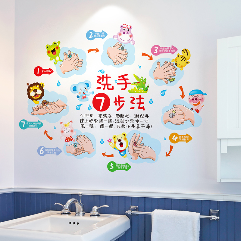 七步洗手法幼儿园疫情环创主题墙贴教室布置装饰防疫防控宣传标语