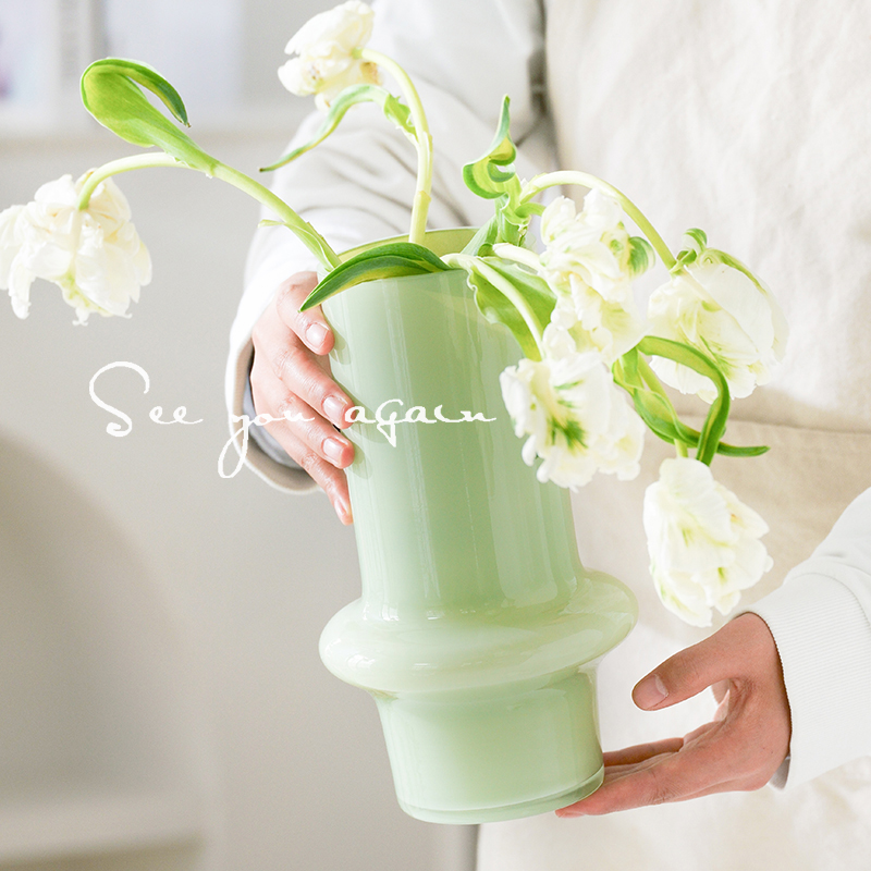 北欧ins风简约创意绿色玻璃花瓶插花鲜花客厅桌面居家高级感摆件