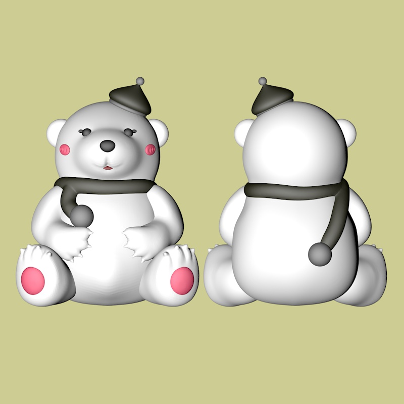 卡通可爱萌宠大白熊北极熊大狗熊小熊stl圆雕图3D立体打印L0562