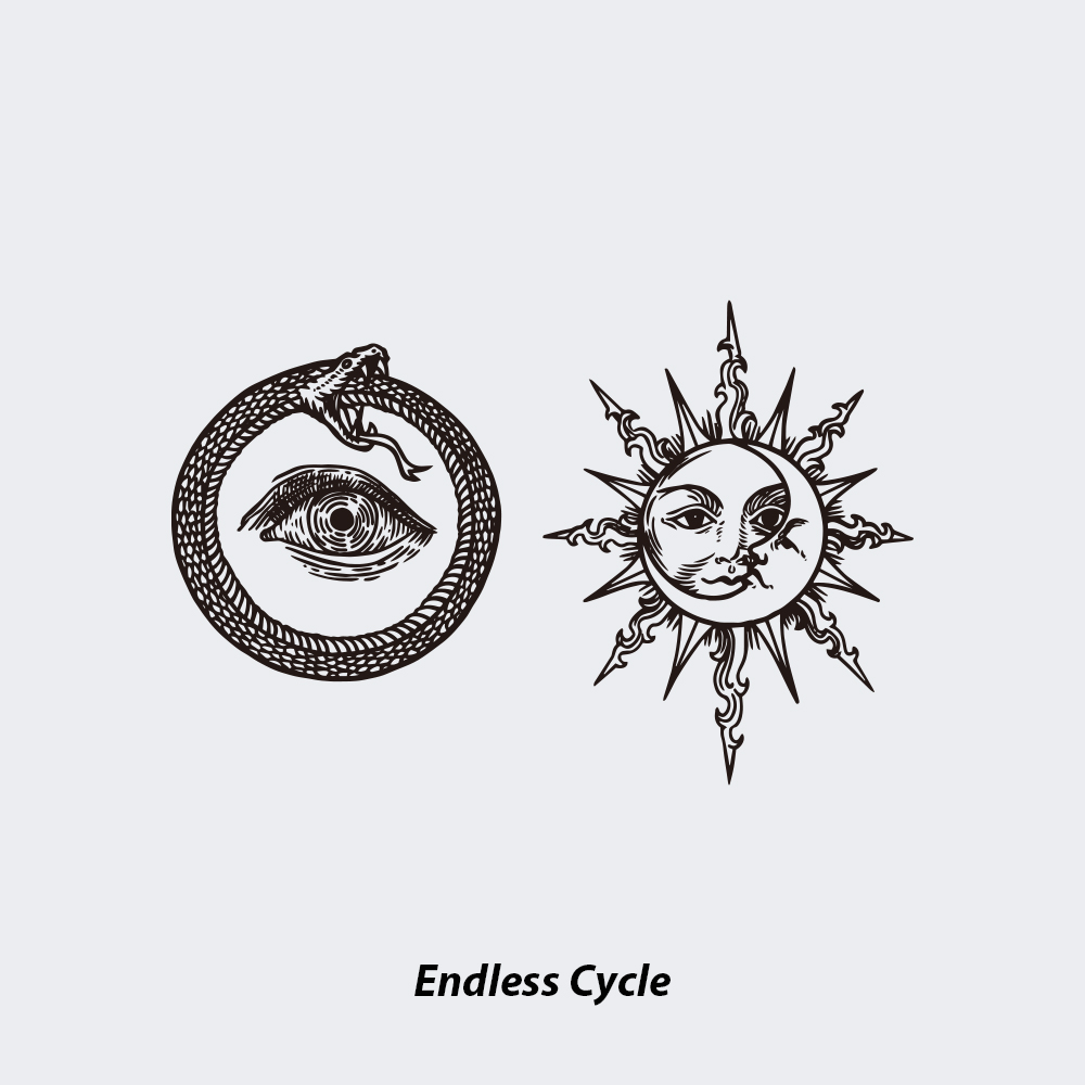 NEUF弗防水持久纹身贴日月衔尾蛇万物循环平衡生命与时间太阳月亮