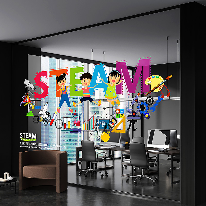 艺术培训教室steam绘画机器人积木科学科技馆装饰玻璃贴膜静电贴
