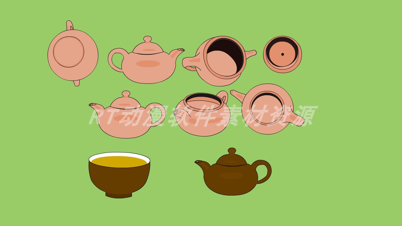 物品工具食物002茶壶茶杯工夫茶矢量flash及AN通用