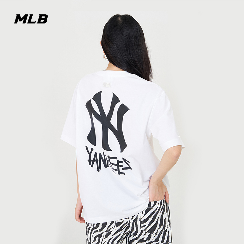 MLB白色T恤女装2024夏季新款运动服大logo上衣休闲时尚短袖体恤潮