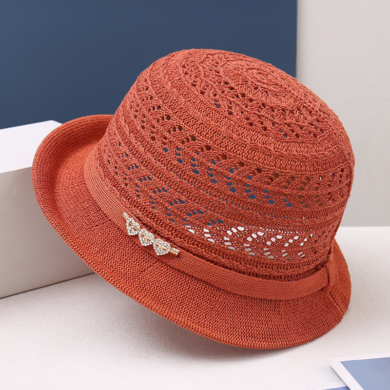 新款帽子女士镂空针织礼帽法式半翘卷边盆帽洋气太阳帽时尚遮阳帽