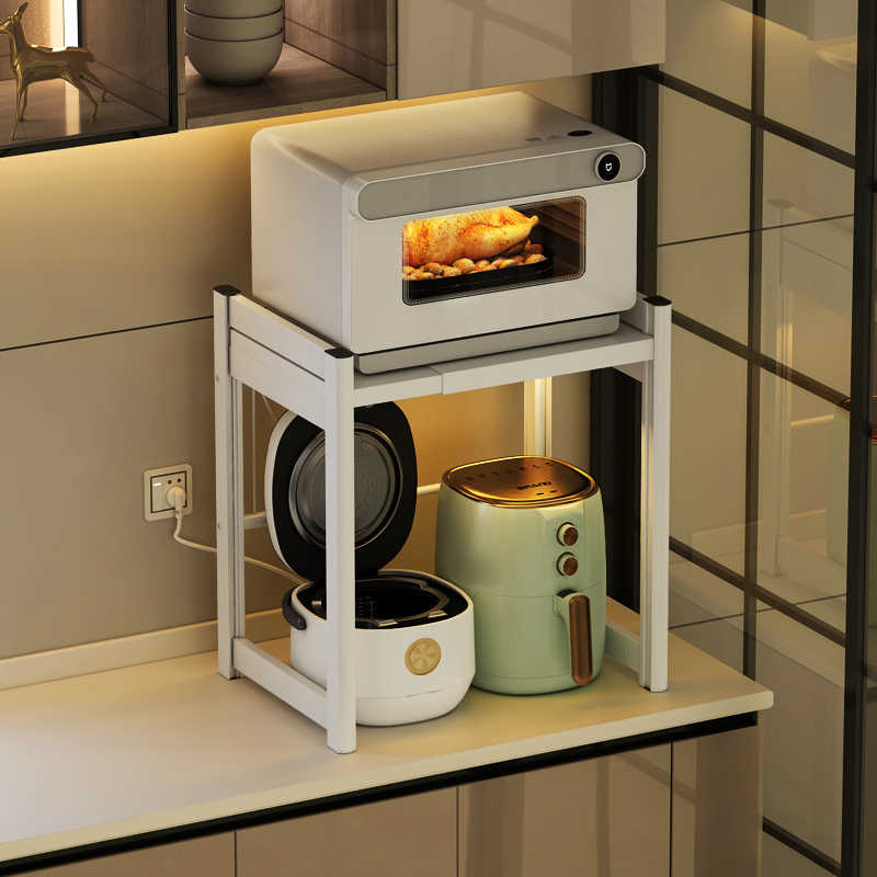 厨房电饭煲置物架台面可伸缩放微波炉和烤箱的架子一体收纳架灶台