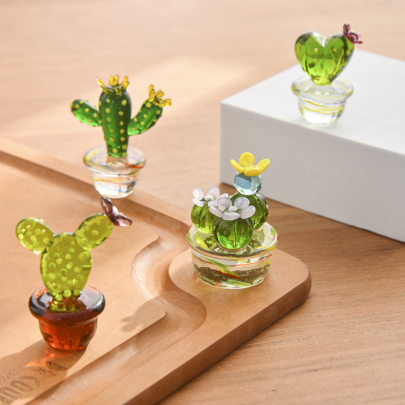 创意日式纯手工玻璃多款仙人掌绿植摆件桌面迷你家居橱柜装饰假花