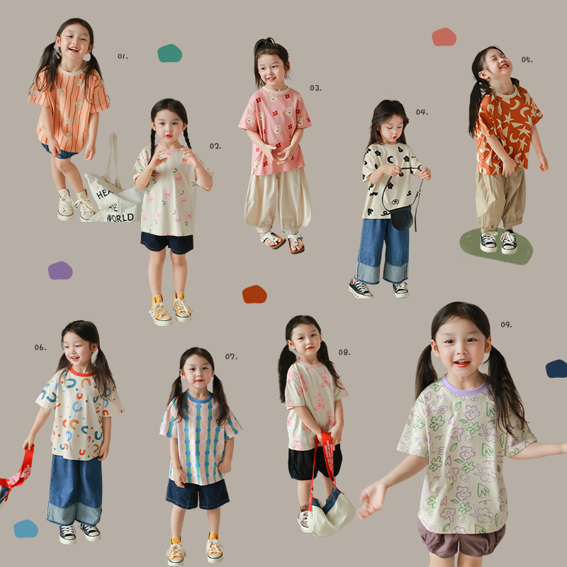 大耳象童装铺女童满印图形印花T恤2023夏季新款儿童时髦短袖上衣