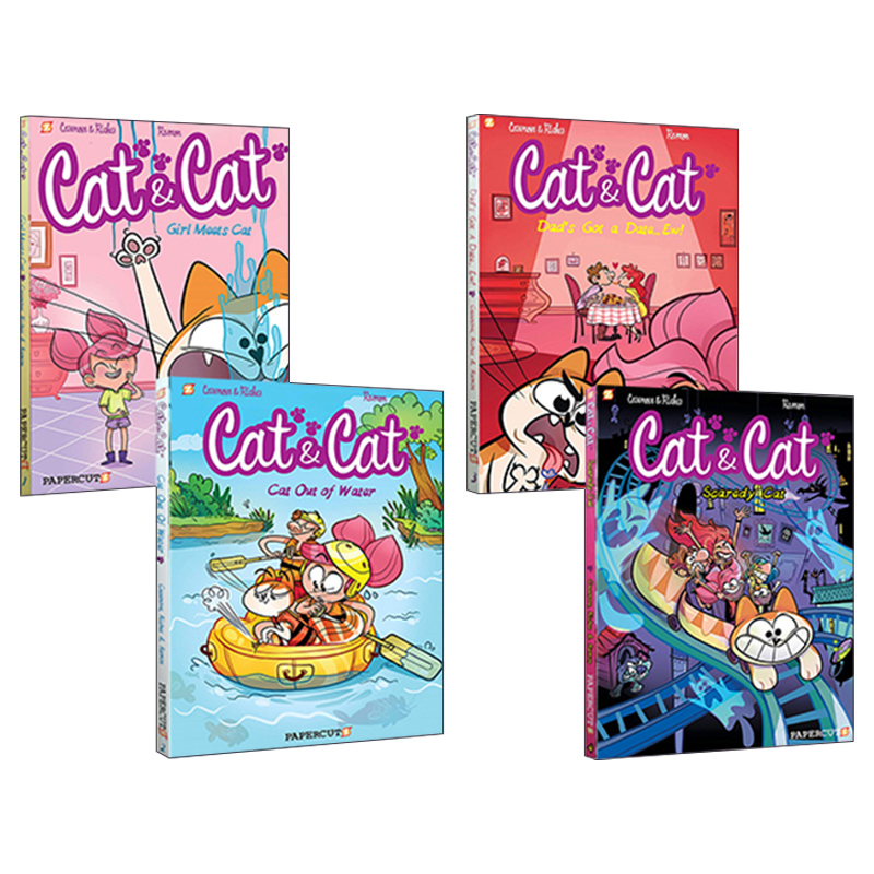 英文原版 Cat and Cat 猫和猫系列1-4册 女孩遇见猫 出水的猫 害怕的猫 我爸爸有个约会 英文版 进口英语原版书籍