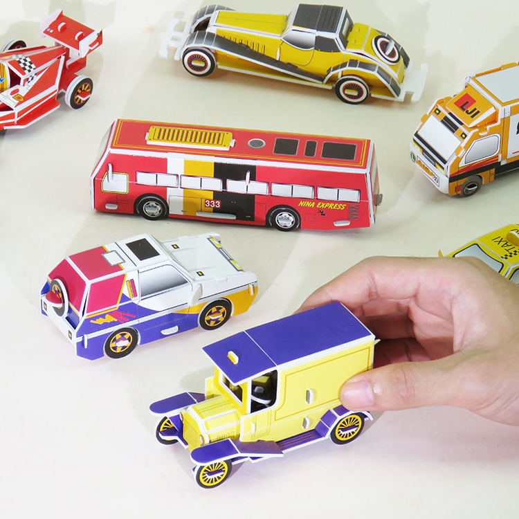 幼儿园手工车制作3d立体拼图拼装模型纸板公共汽车跑车赛车玩教具